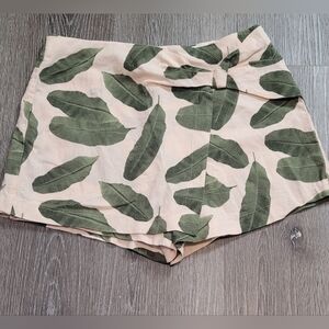 Blue Rain Linen Blend Zip Up Leaf Print Skort Medium